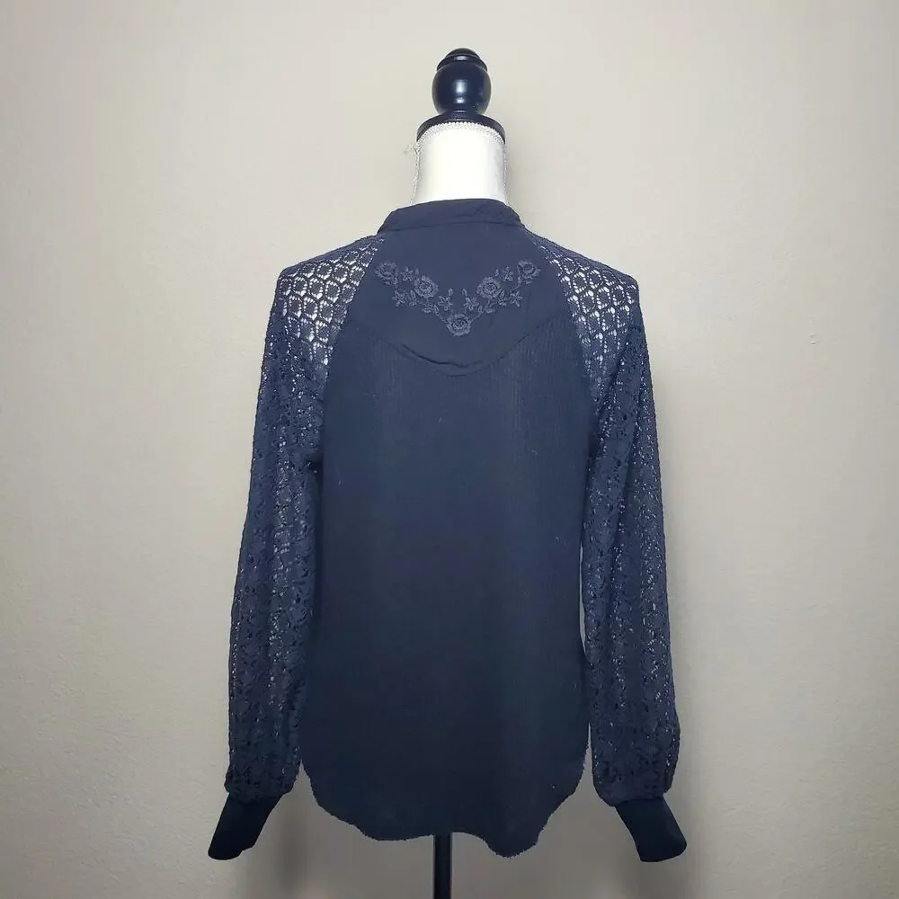 Free People Sweetest Thing Black Lace Blouse Small